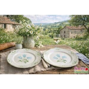 Faience de France KG Badonviller Blue Tulip Salad Plates Set of 2